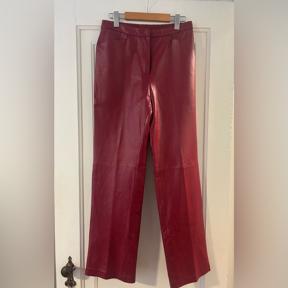 Vintage Bordeaux-coloured genuine leather wide-leg pant